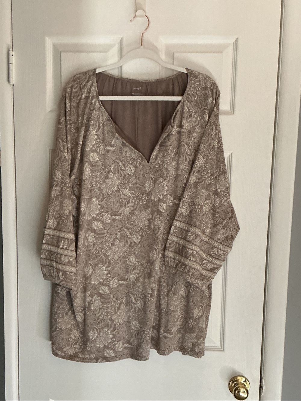 Boho Floral V-Neck Tunic - Taupe